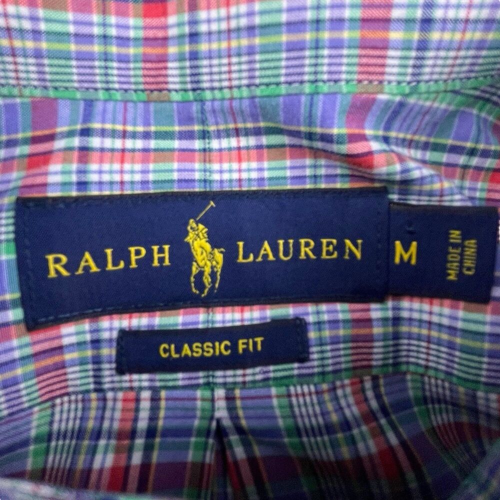 Polo Ralph Lauren Shirt Men Medium Colorful Plaid Oxford Cotton OCBD Preppy - Picture 4 of 10